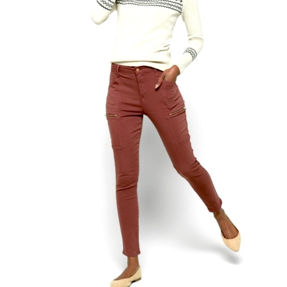 pistola Denim - Pistola - Maroon / Burgundy |  Zipper Detail Mid-Rise Skinny Jean- Size: 26